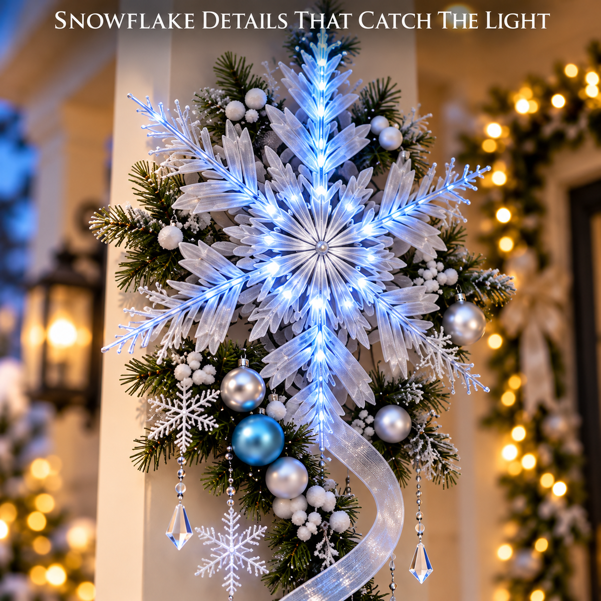 Lighted Snowflake Christmas Door Hanger – Holiday Entryway Decor