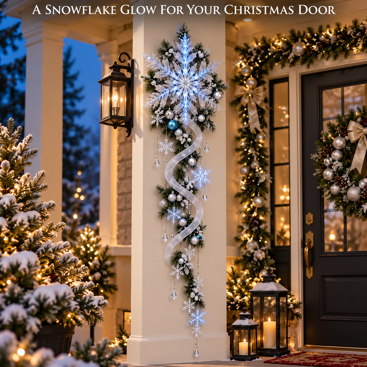 Lighted Snowflake Christmas Door Hanger – Holiday Entryway Decor