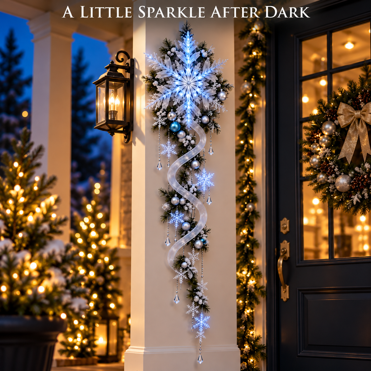 Lighted Snowflake Christmas Door Hanger – Holiday Entryway Decor