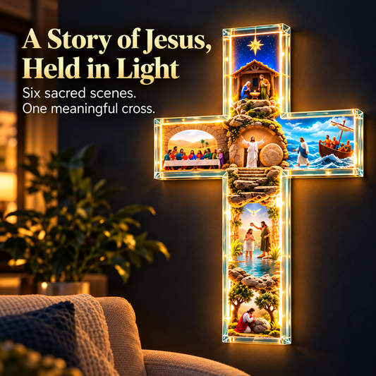 🙏✝️Illuminated Jesus Cross Wall Décor – Six Sacred Scenes of Faith