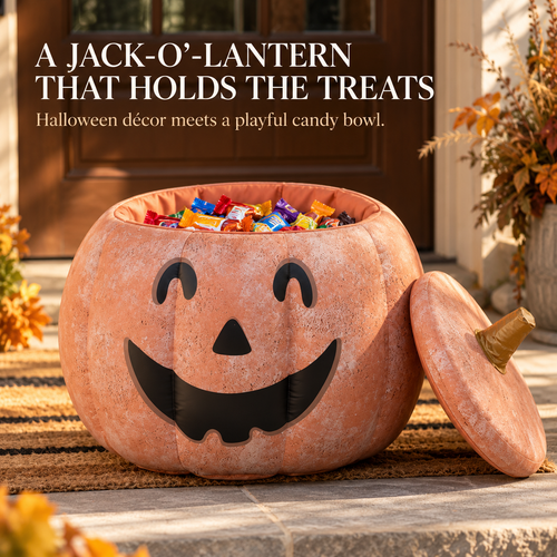 ✨Inflatable Jack-o’-Lantern Candy Bowl with Removable Lid – 🎃Halloween Pumpkin Treat Holder