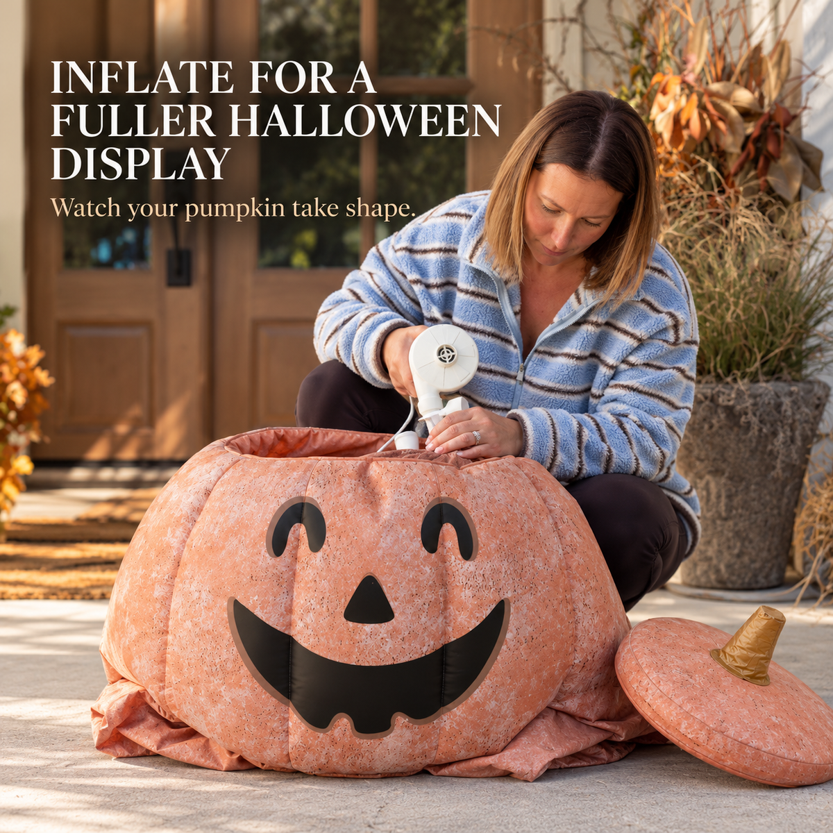 ✨Inflatable Jack-o’-Lantern Candy Bowl with Removable Lid – 🎃Halloween Pumpkin Treat Holder
