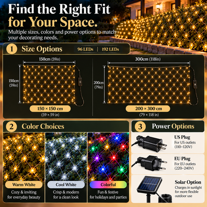 Outdoor Solar Power LED Net Lights – IP65 Waterproof Garden Lights for Magical Outdoor Décor