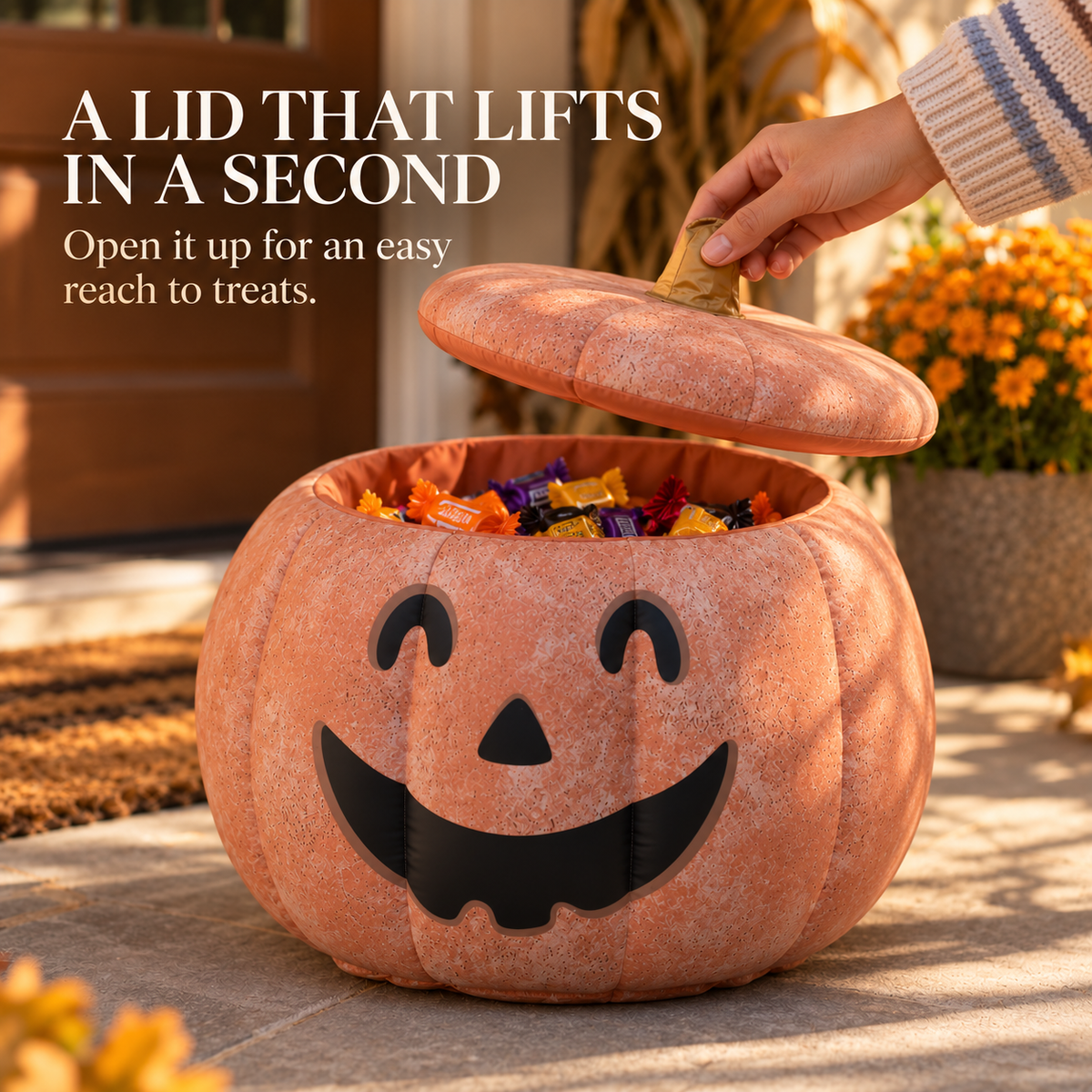 ✨Inflatable Jack-o’-Lantern Candy Bowl with Removable Lid – 🎃Halloween Pumpkin Treat Holder