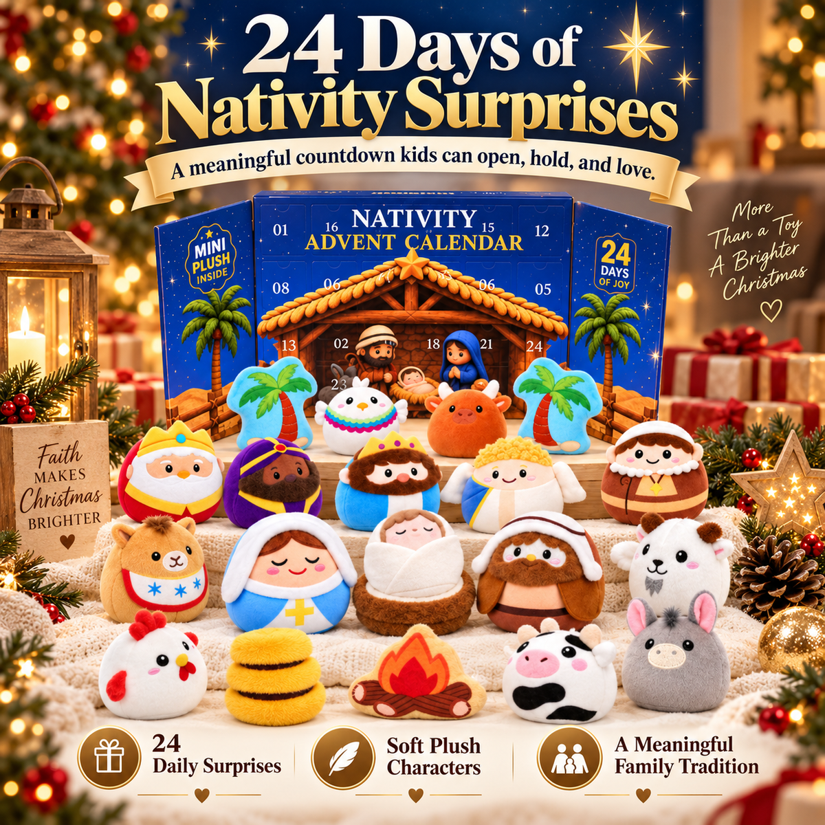 ✨24 Days of Nativity Surprises – Plush Christmas Advent Calendar for Kids