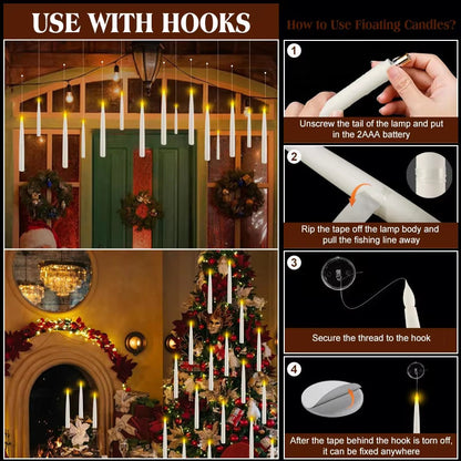 ✨ Magic Wand Flameless Floating LED Candles – 12-Pack Hanging Lights