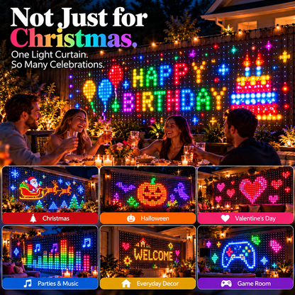 ✨ 400 LED Smart RGB Curtain Lights – App-Controlled DIY Pixel Art, Music Sync & Custom Light Shows 🎄