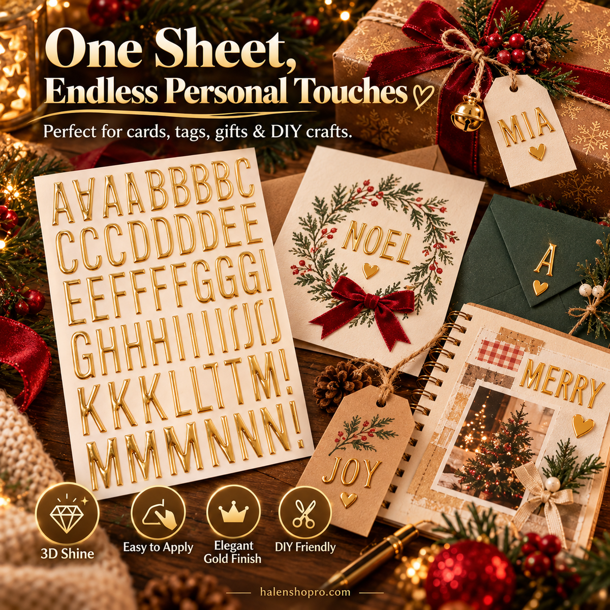 3D Gold-Foiled Alphabet Bubble Stickers for DIY Projects