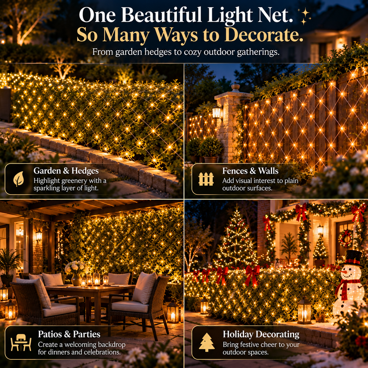 Outdoor Solar Power LED Net Lights – IP65 Waterproof Garden Lights for Magical Outdoor Décor