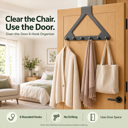 6-Hook Over-the-Door Organizer – No-Drill Space-Saving Hanging Rack ✨