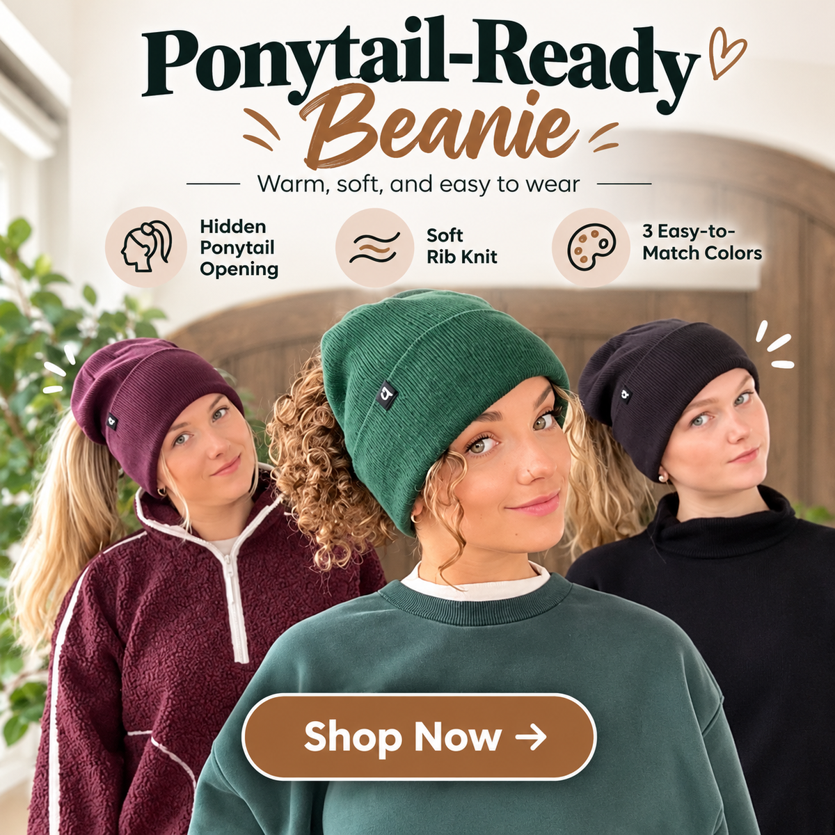 ✨2-in-1-ponytail-beanie-hat-hidden – Hidden Magnetic Closure, No-Zip Winter Knit Hat ❄️