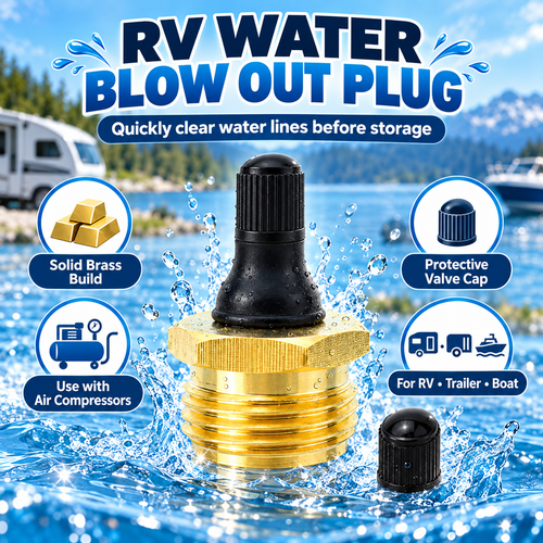 2-PCS RV Water Line Blowout Plug – Brass Air Compressor Winterizing Adapter for RV, Camper, Trailer & Boat Plumbing Systems