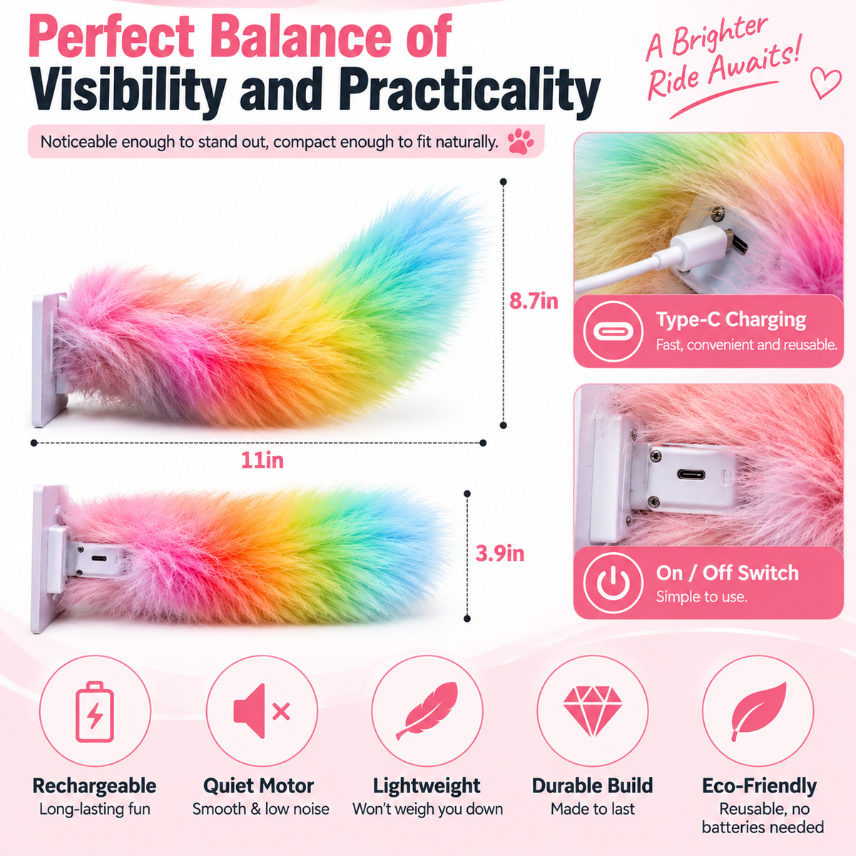Interactive Wagging Car Tail – The Fun, Fluffy Tail That Brings Your Ride to Life! 🌈