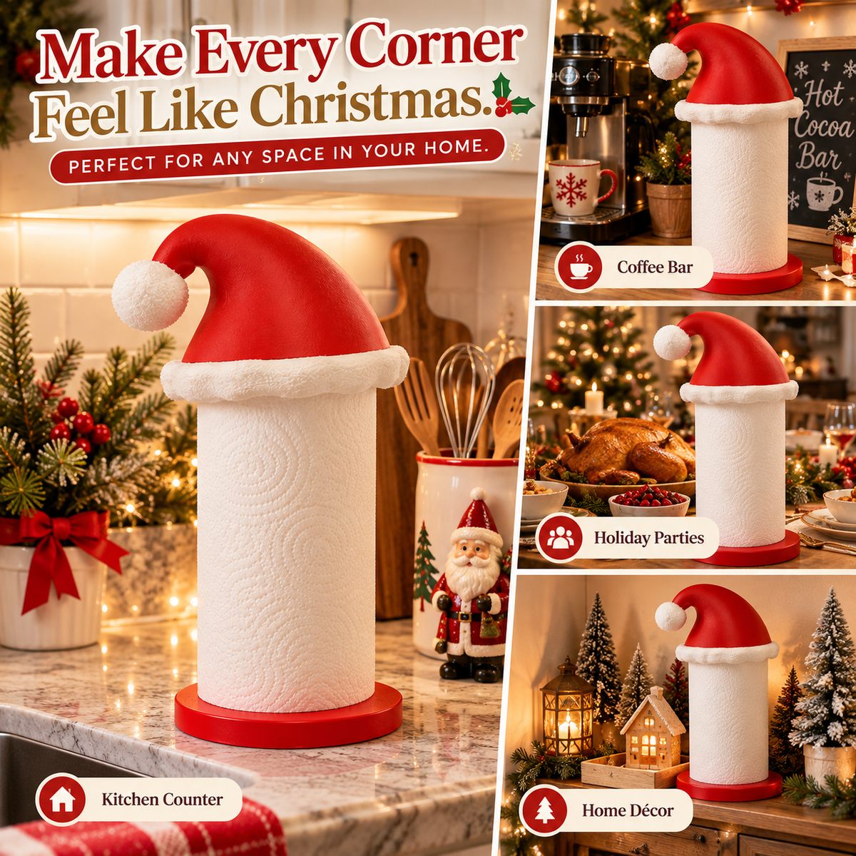 🎅 Santa Hat Paper Towel Holder