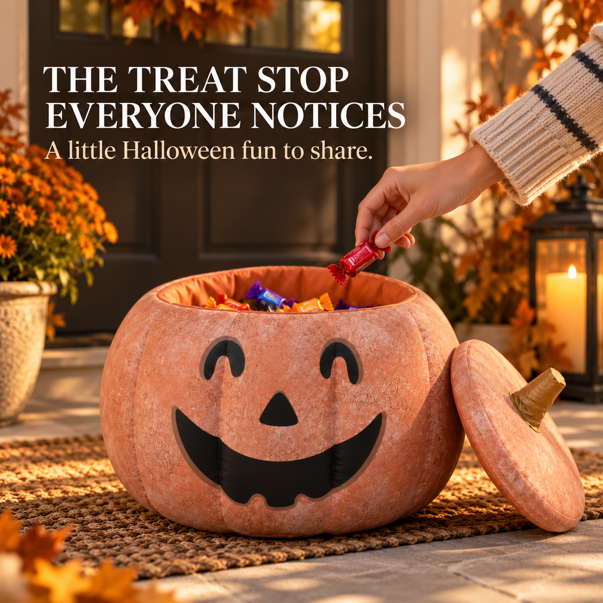 ✨Inflatable Jack-o’-Lantern Candy Bowl with Removable Lid – 🎃Halloween Pumpkin Treat Holder