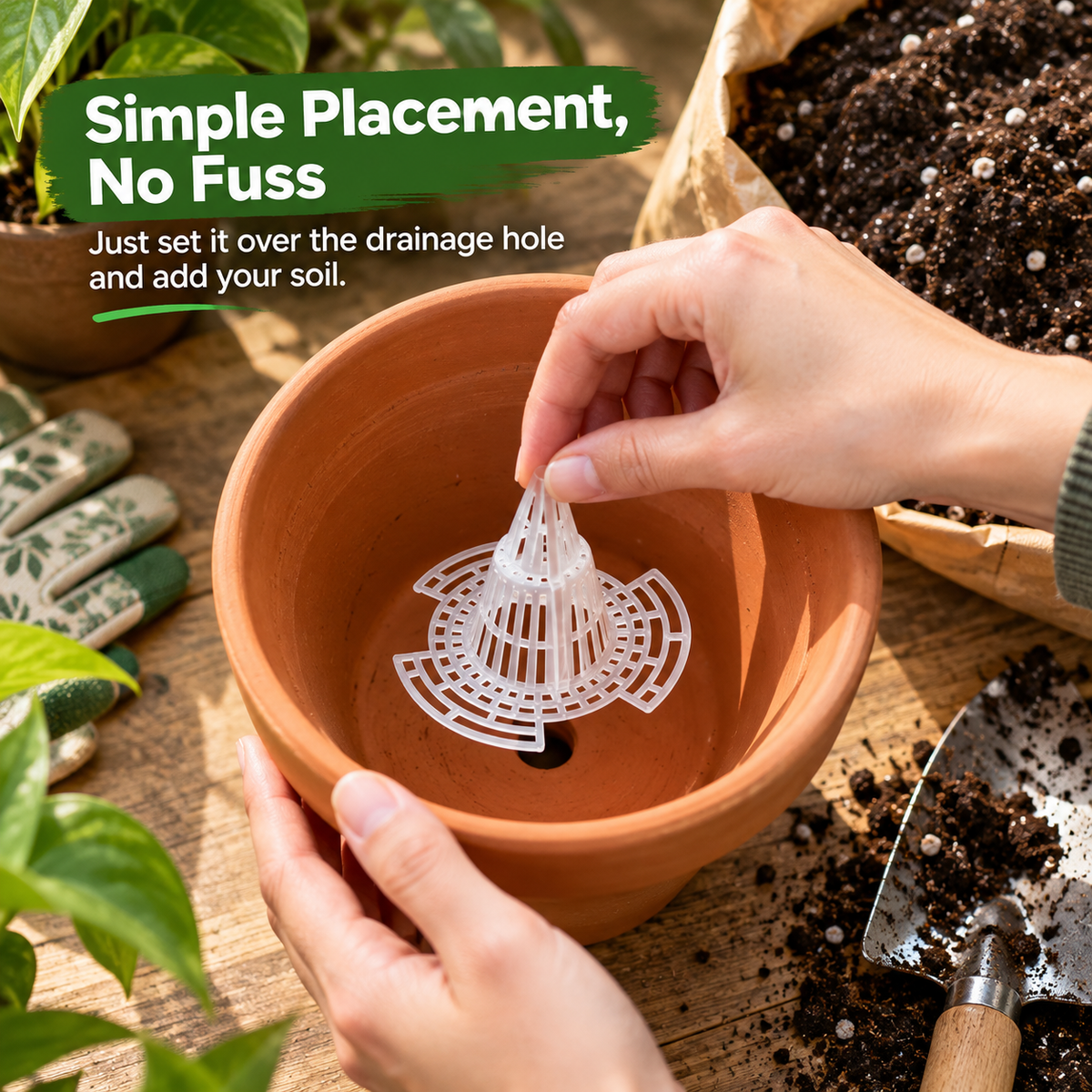 Keep Soil In. Let Water Out. 🌱40 PCS Cone-Shaped Plant Pot Drainage Screens