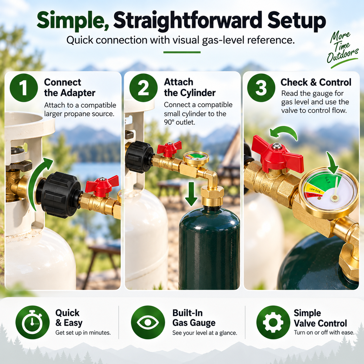 Propane Tank Refill Adapter with Gauge – Solid Brass, Shut-Off Valve & Easy-Connect Design