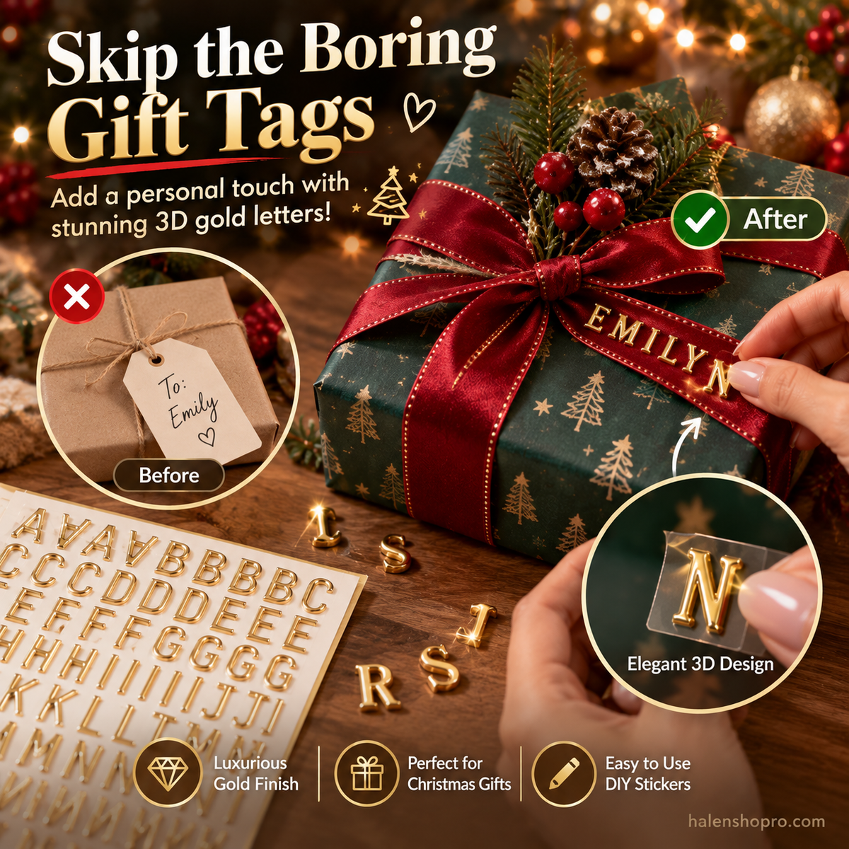 3D Gold-Foiled Alphabet Bubble Stickers for DIY Projects