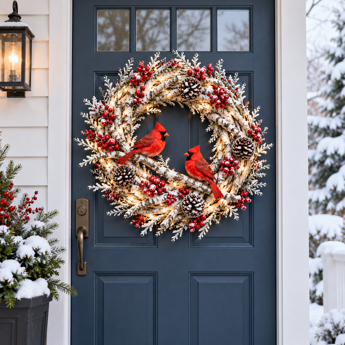 🎄🐦 Cardinal Winter Glow™ | Lighted Christmas Wreath