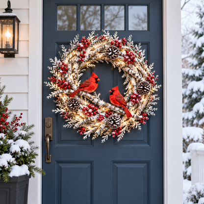 🎄🐦 Cardinal Winter Glow™ | Lighted Christmas Wreath