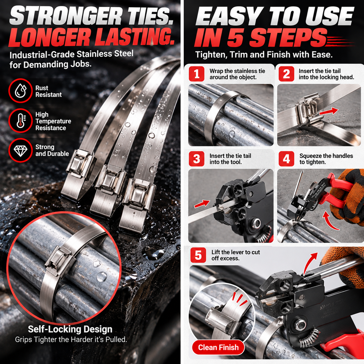🔥 Heavy-Duty Stainless Steel Cable Tie Gun Kit 🔧💪