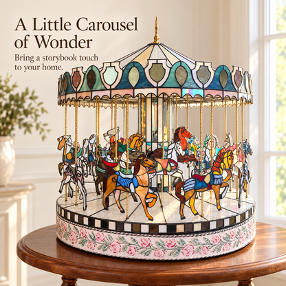 Storybook Carousel of Wonder – Rotating Horse Tabletop Décor