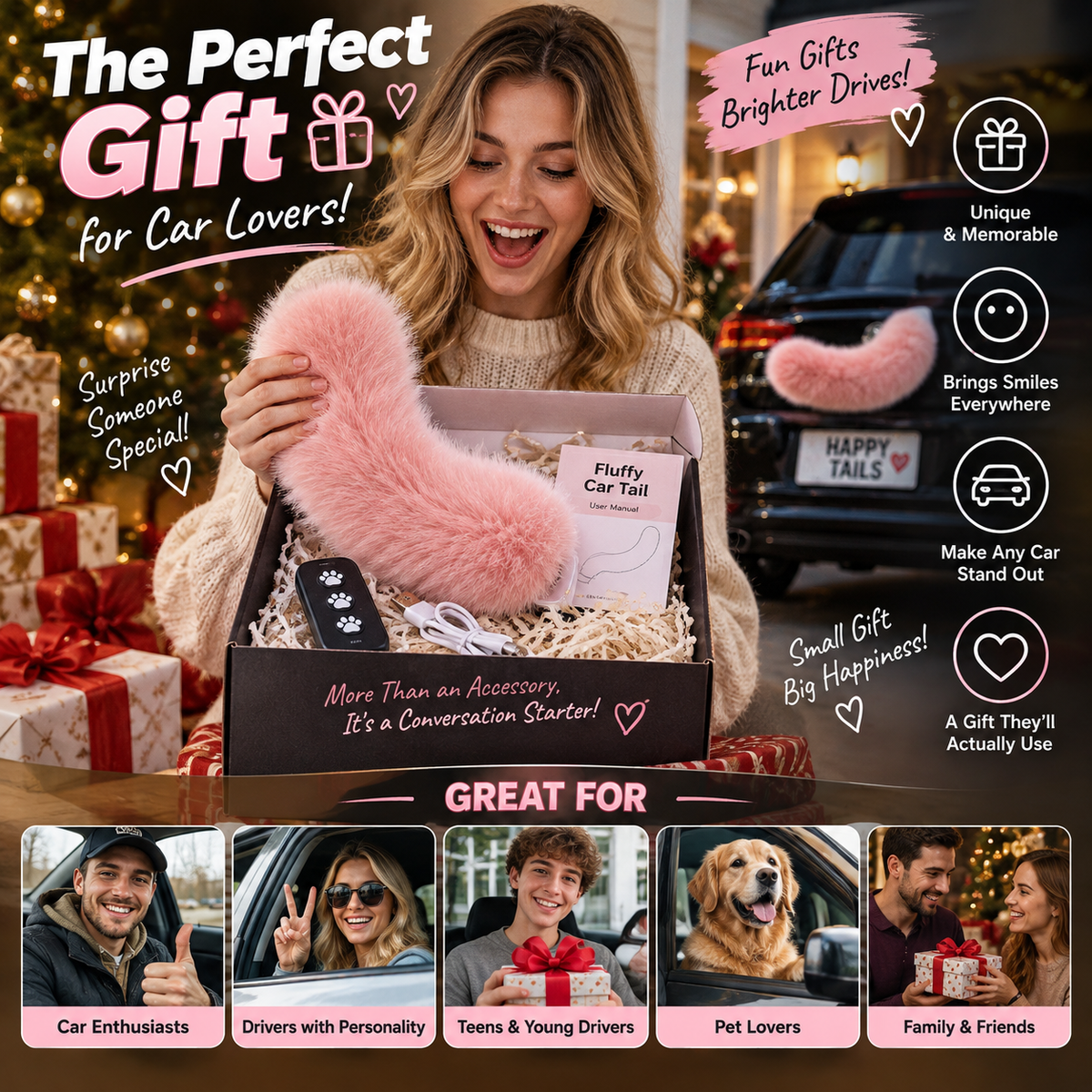 🪶🚗Interactive Wagging Car Tail – Rechargeable Fluffy Car Accessory