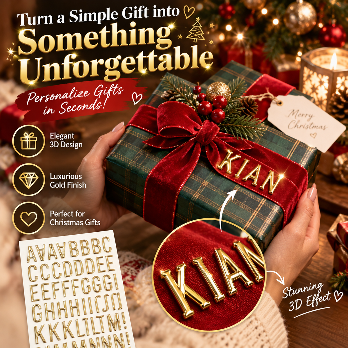 3D Gold-Foiled Alphabet Bubble Stickers for DIY Projects