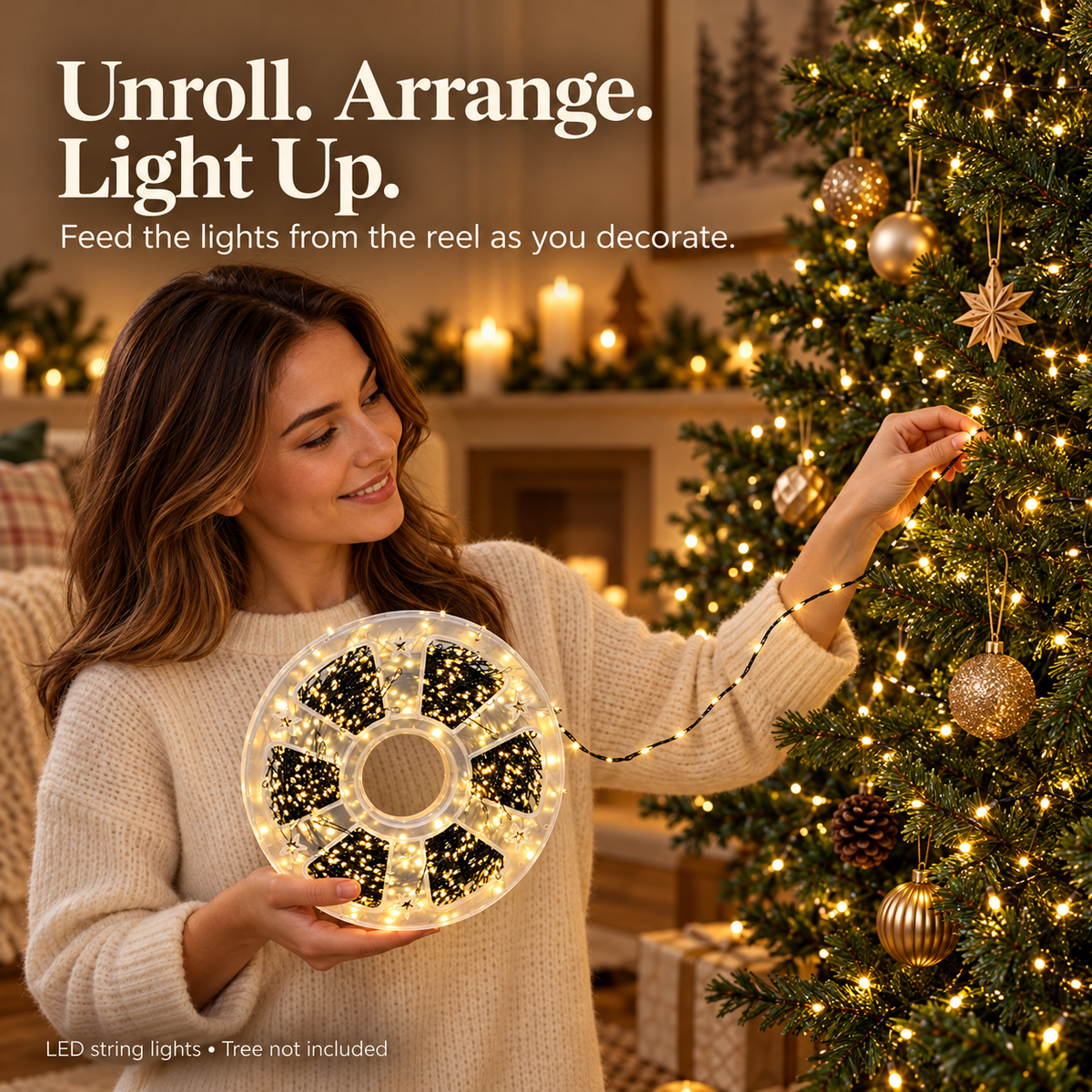 7.4 inches 600LEDs 🌲Christmas Glow LED String Lights – With Storage Reel