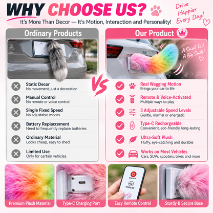 Interactive Wagging Car Tail – The Fun, Fluffy Tail That Brings Your Ride to Life! 🌈