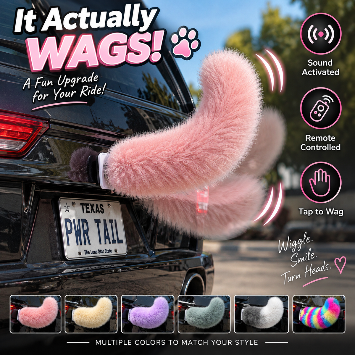 🪶🚗Interactive Wagging Car Tail – Rechargeable Fluffy Car Accessory