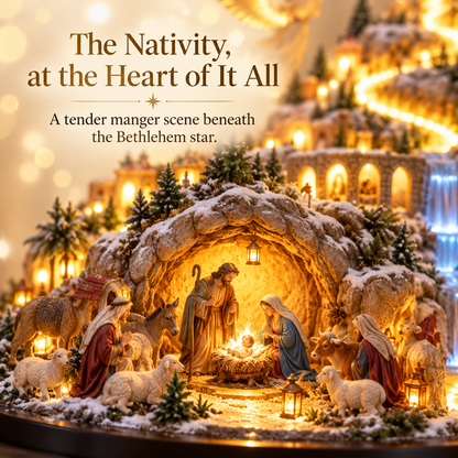 🌲⛪Lighted Nativity Scene Christmas Village – Bethlehem Manger Display