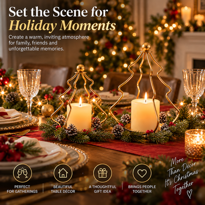 ✨Golden Christmas Tree Candle Holders（Set of 2）– Elegant Holiday Mantel & Table Décor 🎄