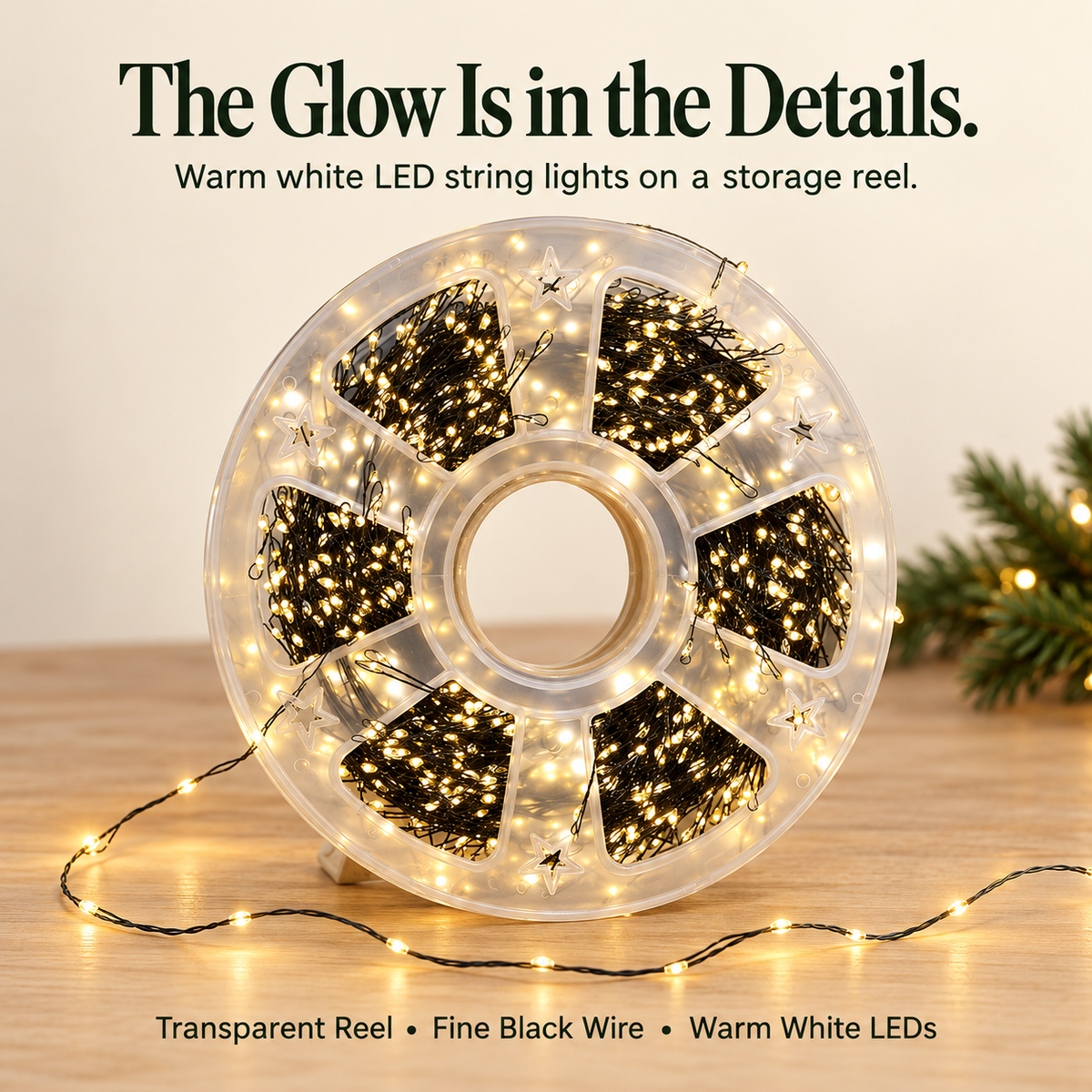 7.4 inches 600LEDs 🌲Christmas Glow LED String Lights – With Storage Reel