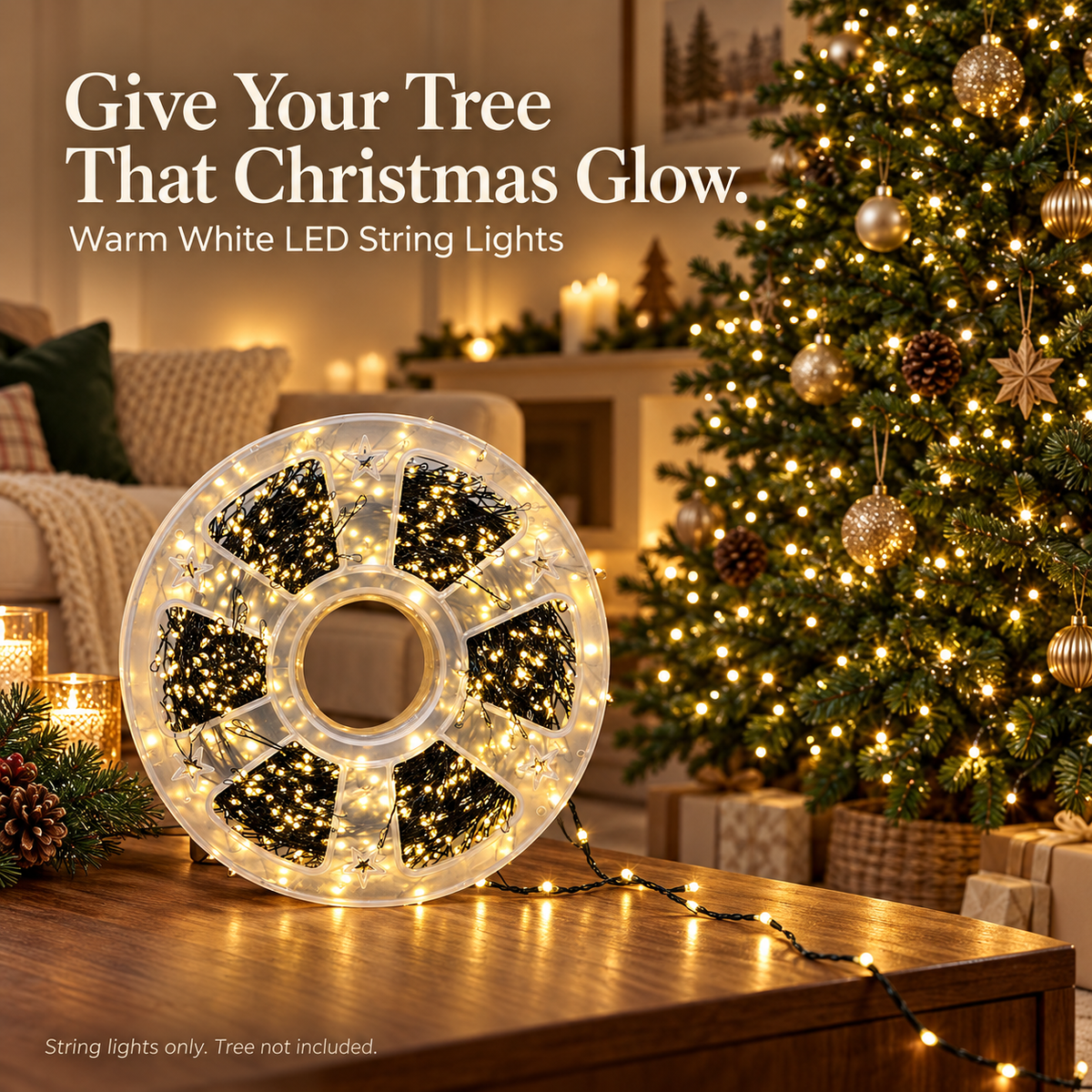 7.4 inches 600LEDs 🌲Christmas Glow LED String Lights – With Storage Reel