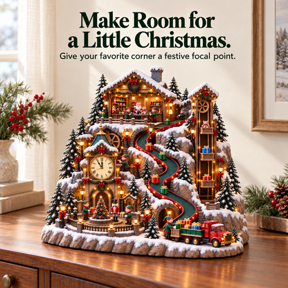 🎄✨ Lighted Christmas Village with Mini Train, Snowy Clock Tower & Festive LED Lights 🚂❄️
