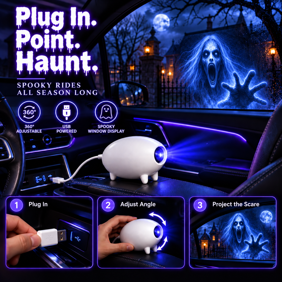🎃 Halloween Window Projector ✨ 16 Spooky Films USB Powered Holiday Decor