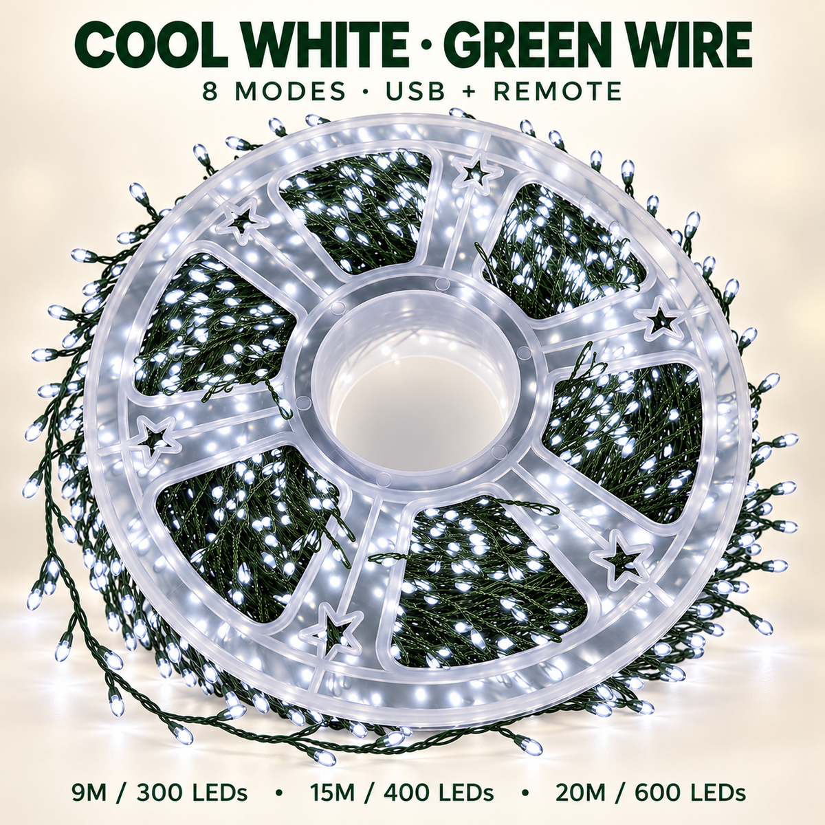 ✨ USB-Powered LED Cluster Christmas Lights 🎄 8 Modes, Remote Control & Multicolor or Warm White