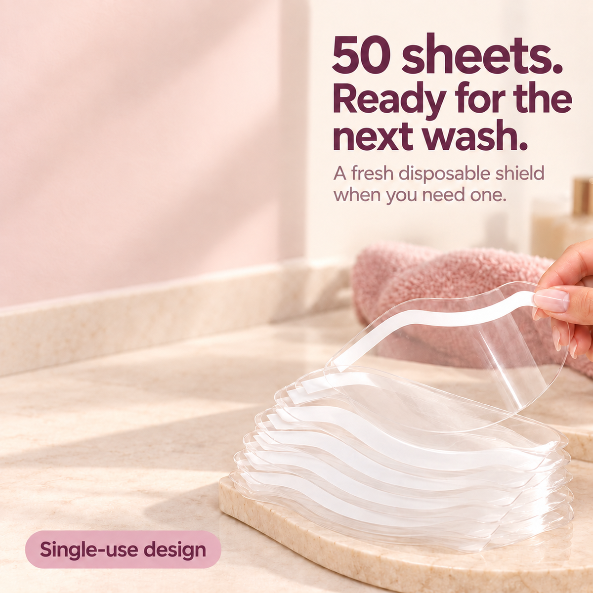 50-Pack Disposable Face Shields – Clear Adhesive Splash Guards for Hair Washing & Lash Care ✨