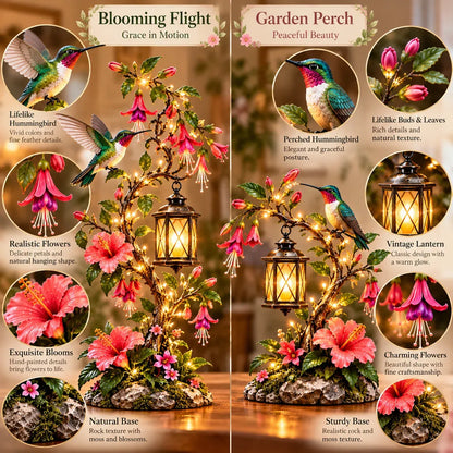 🌸 Hummingbird Garden Lantern – Lighted Floral Tabletop Decor with Warm LED Glow