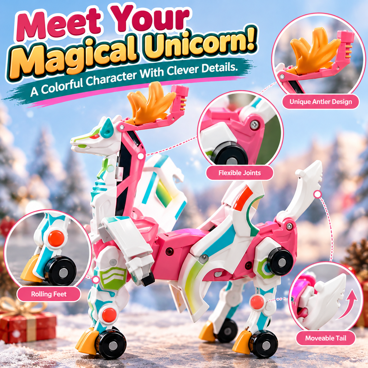 🎁2-in-1 Transforming Christmas Unicorn & Santa Sleigh – Magical Vehicle Transformation Toy & Holiday Gift ！！！