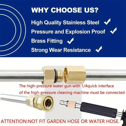 🧹Stainless Steel Power Washer Wand, Angled Extension Lance for Roof Gutter Car Cleaning 💦