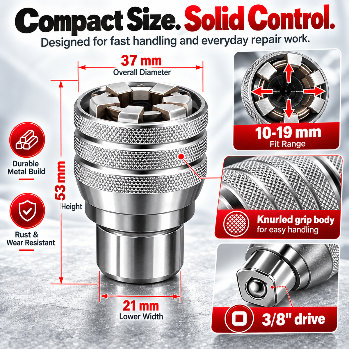 🔧2-Pack Self-Adjusting Universal Socket Set – 10–19mm Grip with 3/8" Drive Adapters