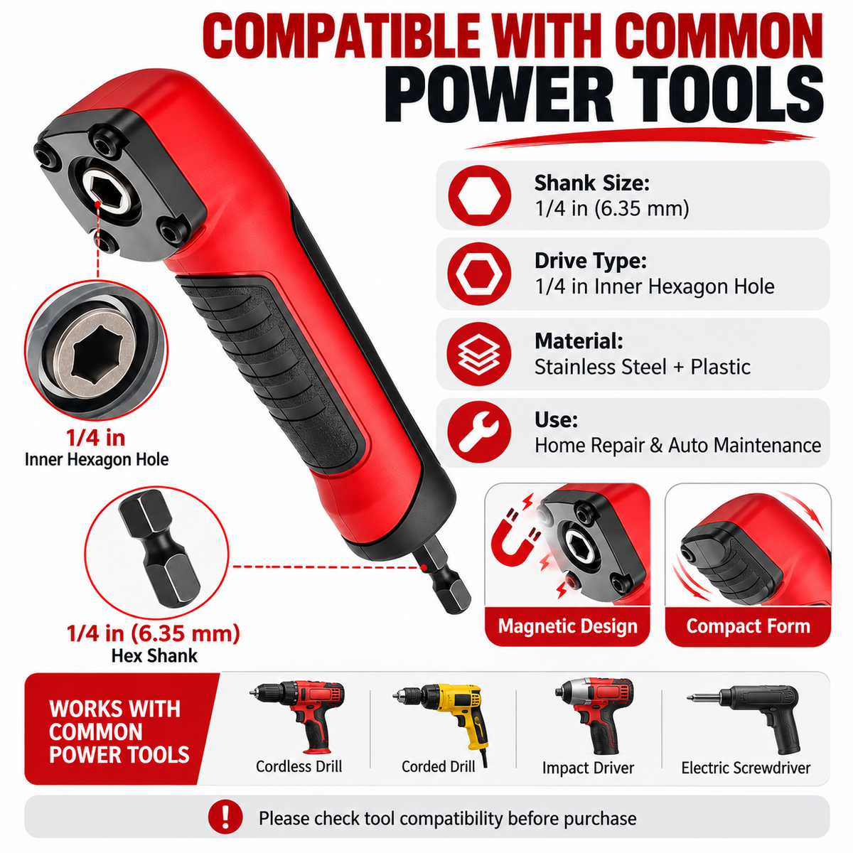 🧰90° Right Angle Drill Adapter – Reach Screws in Tight Spaces