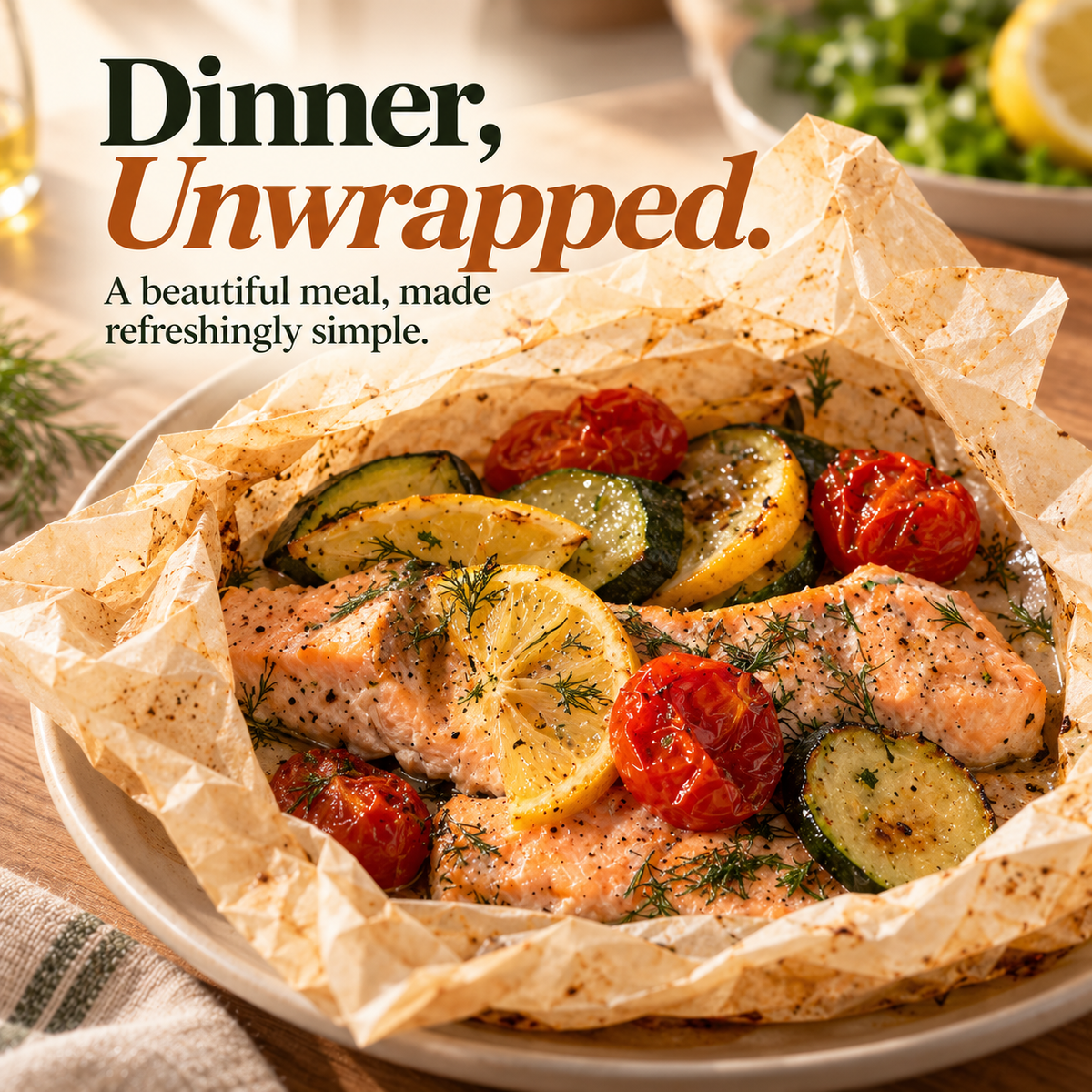 🍽️ Recipe-Printed Parchment Sheets – Place, Fold & Bake