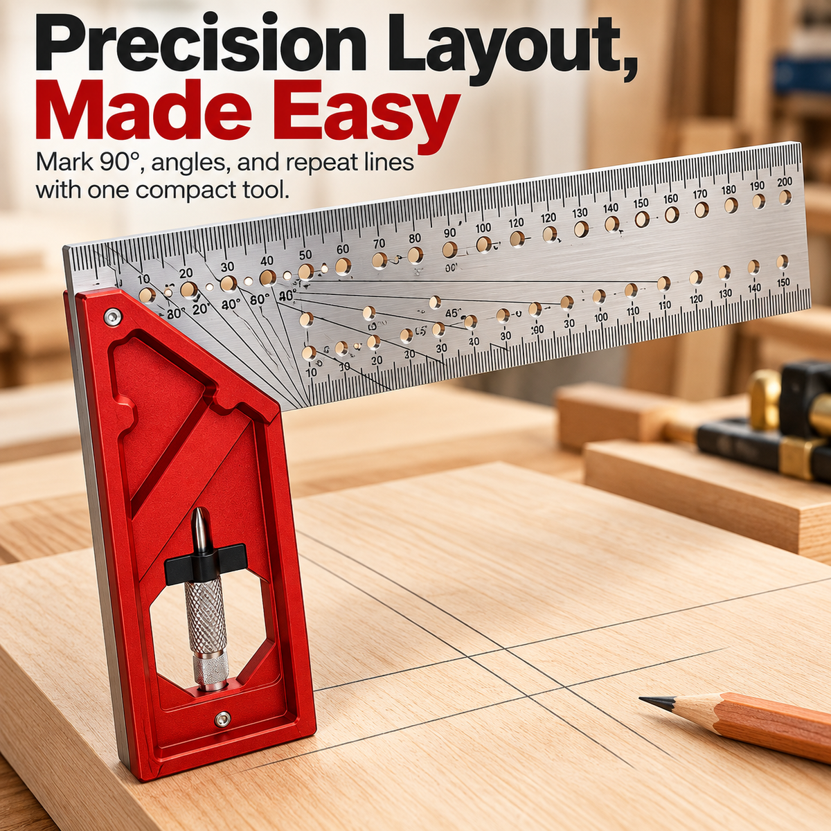 🛠️📐Precision Woodworking Layout Square – Multi-Function Angle & Marking Tool