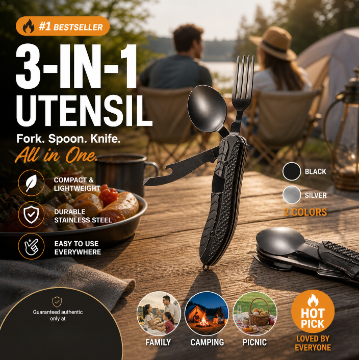🎉🎉Surprise 50% off！🏕️Must-have for outdoor trips 🍴🥄3-In-1 Outdoor Folding Multifunctional Tableware