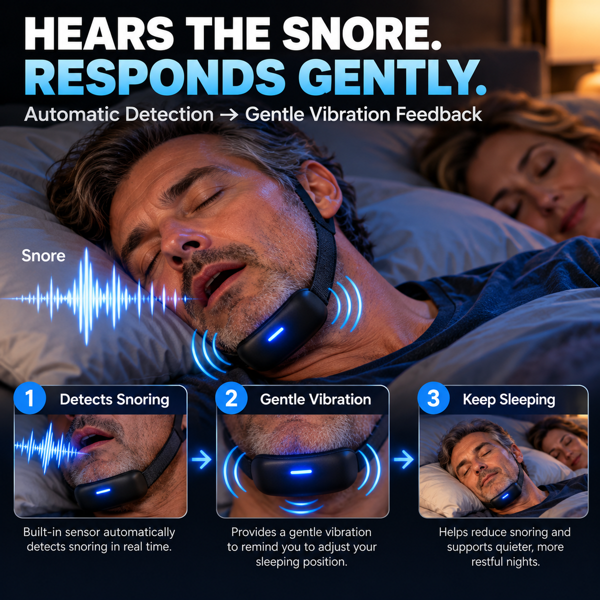 🌙💤 Smart Anti-Snoring Device – Automatic Snore Detection & Gentle Vibration Feedback | USB Rechargeable