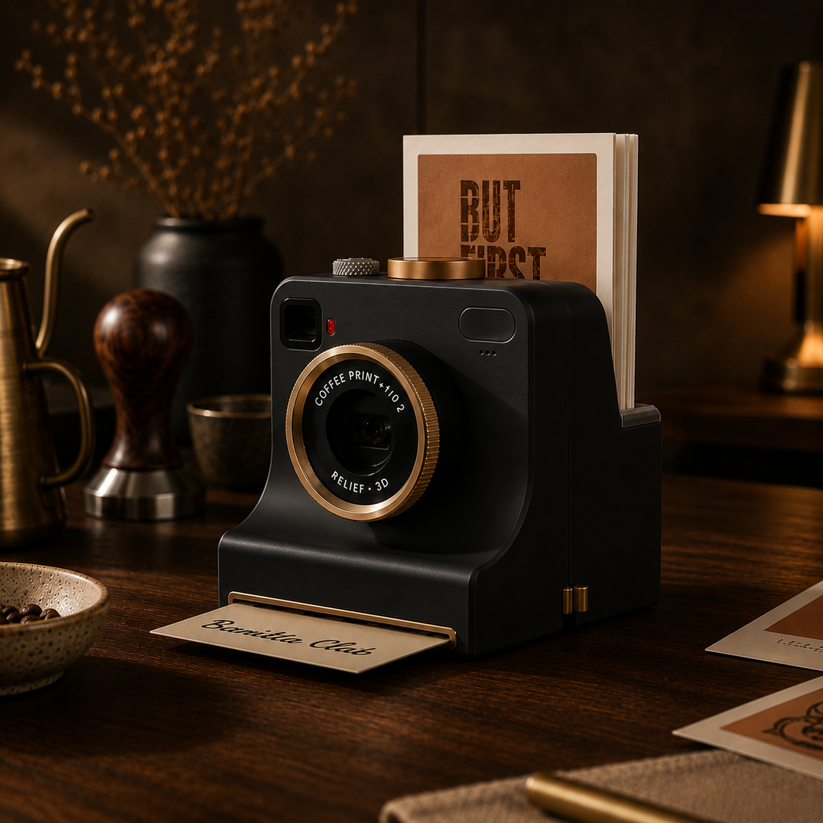 Matte charcoal mechanical latte art camera