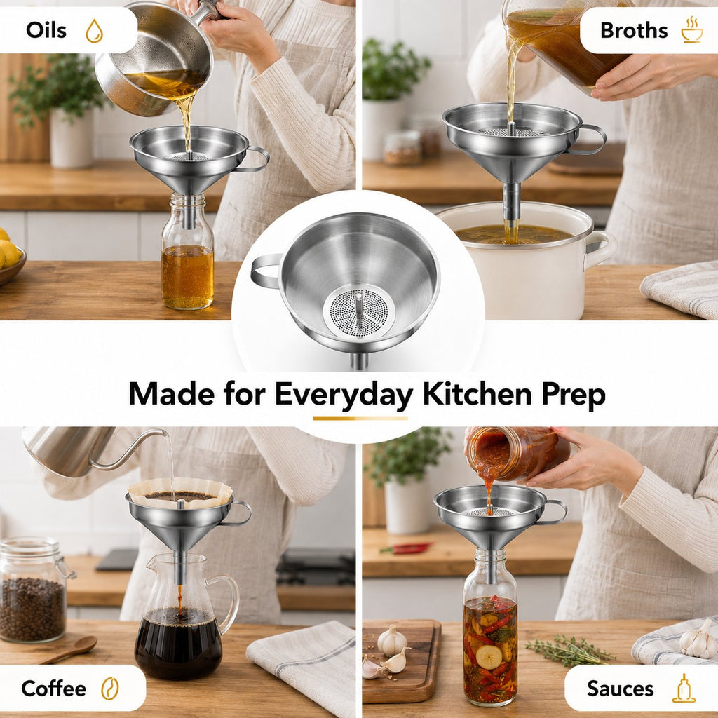 🍳 Heavy-Duty Thickened Stainless Steel Kitchen Funnel with 304 Strainer